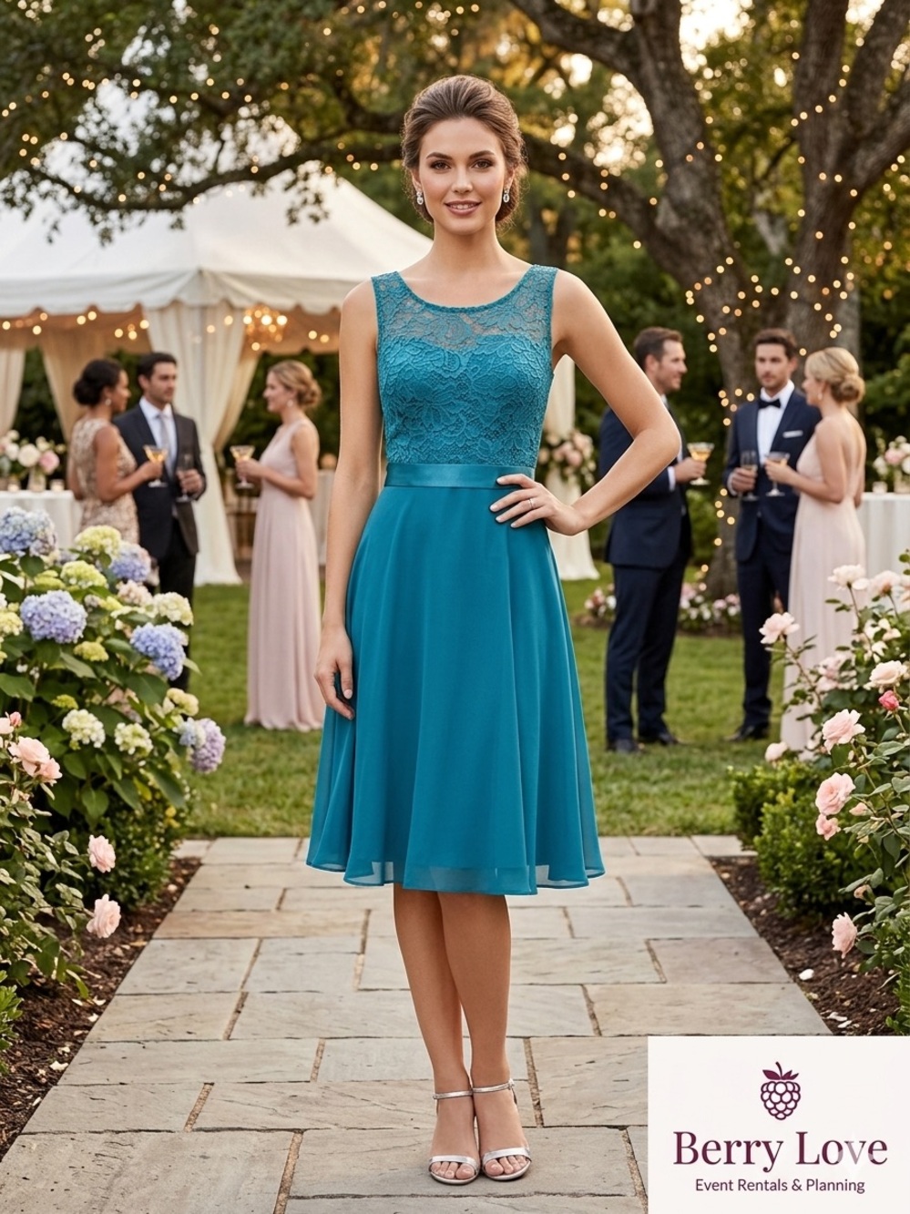 NWT Berry Love Sleeveless Teal Lace A-Line Dress